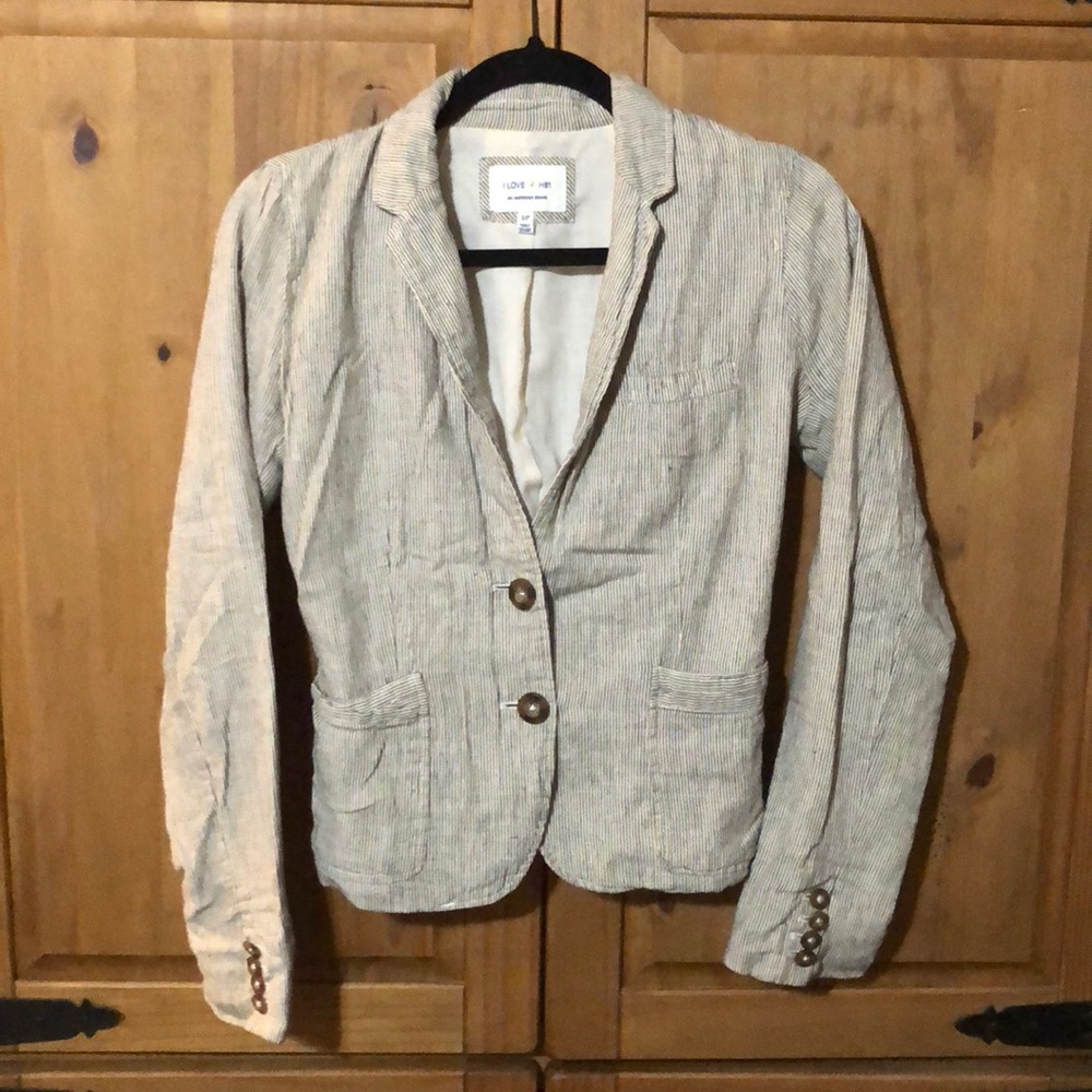 Navy and White Striped Casual Blazer